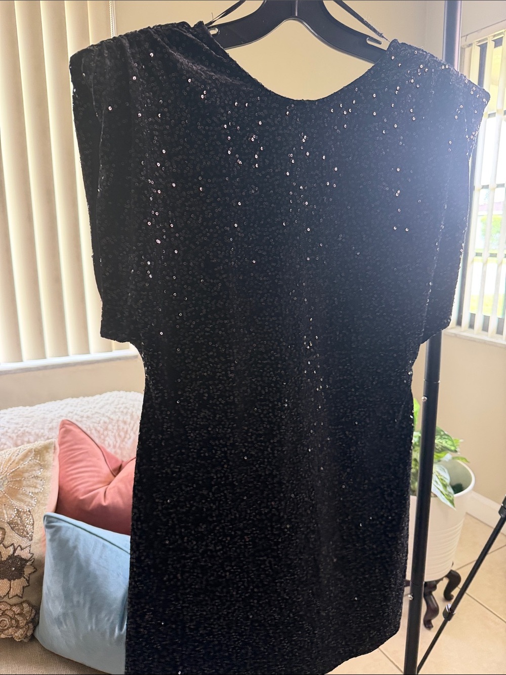 Zara Black Sequin Mini Dress with Short Sleeves